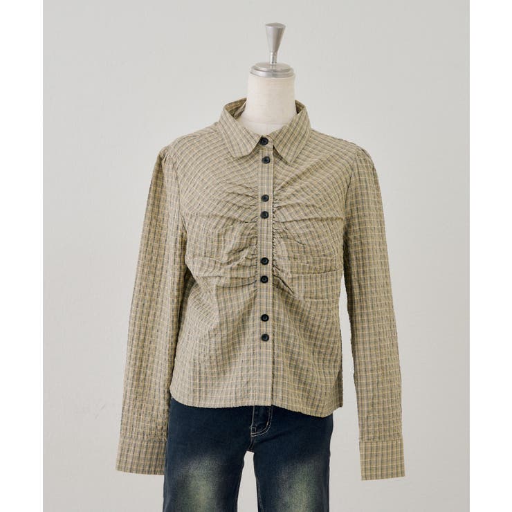 ベージュ系 | チェックギャザーブラウス | NICE CLAUP / OLIVE des OLIVE　OUTLET