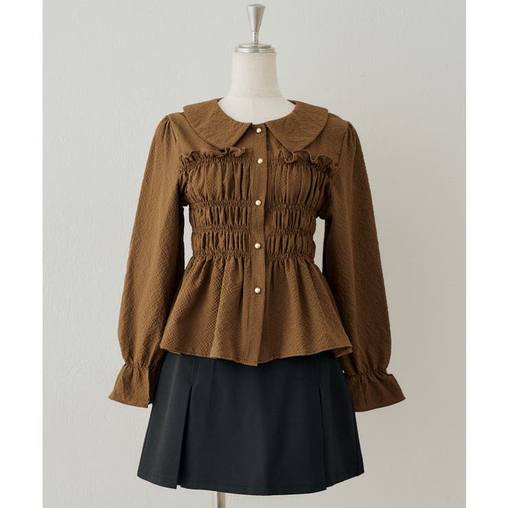 ブラウン | シャーリングペプラムブラウス長袖 | NICE CLAUP / OLIVE des OLIVE　OUTLET