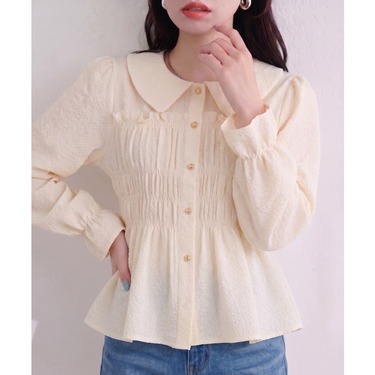 シャーリングペプラムブラウス長袖 | NICE CLAUP / OLIVE des OLIVE　OUTLET | 詳細画像2 