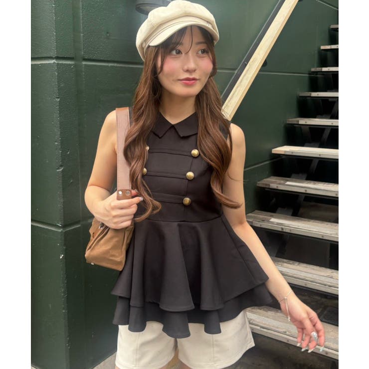 ブラック | 金ボタンノースリブラウス | NICE CLAUP / OLIVE des OLIVE　OUTLET