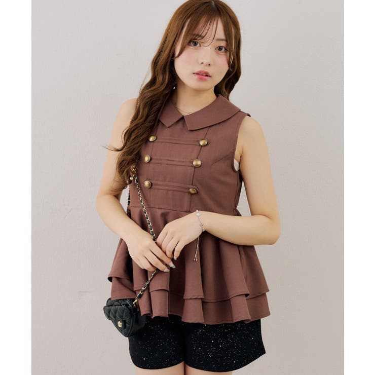 ブラウン | 金ボタンノースリブラウス | NICE CLAUP / OLIVE des OLIVE　OUTLET