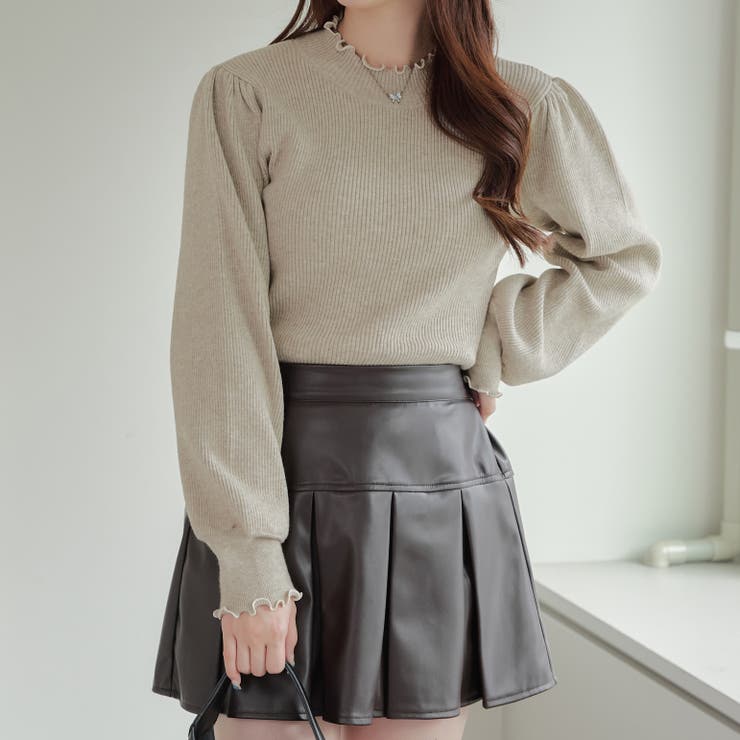 グレージュ | 【6色展開】大人気リバイバル！配色メローパワショルリブニット | RMAF　NICE CLAUP / OLIVE des OLIVE