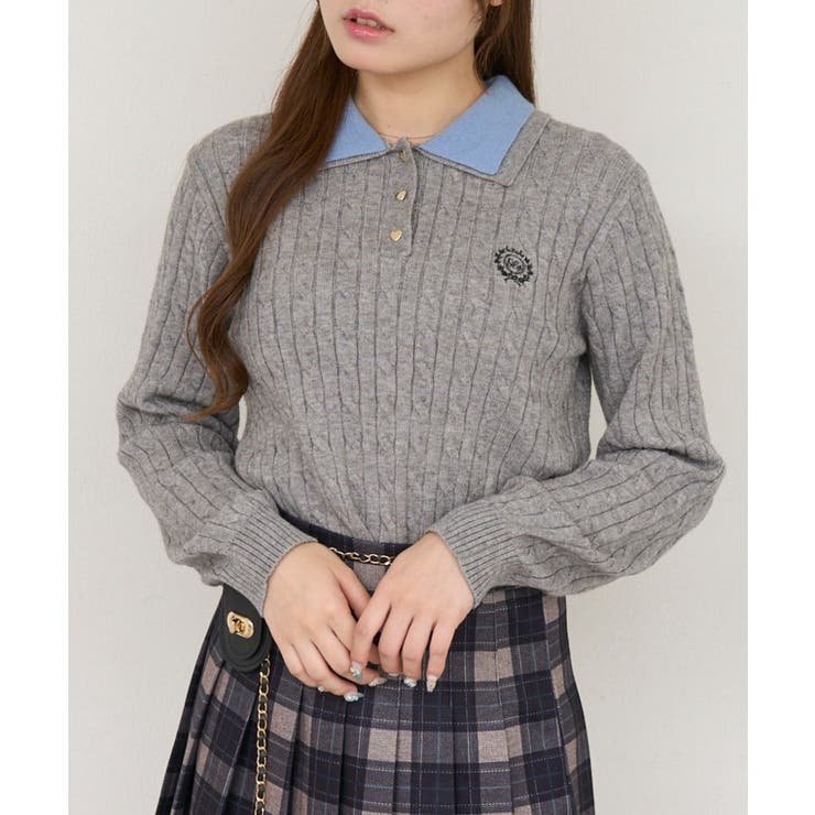 チャコール | 2枚衿ハート釦ポロ | NICE CLAUP / OLIVE des OLIVE　OUTLET