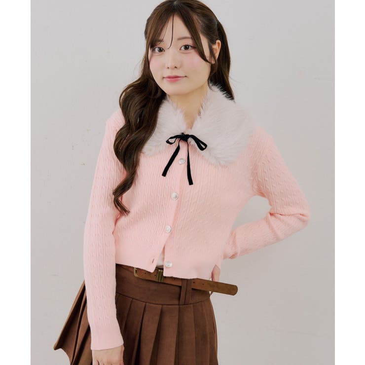 ピンク | ティペット付金釦ケーブルカーディガン | NICE CLAUP / OLIVE des OLIVE　OUTLET
