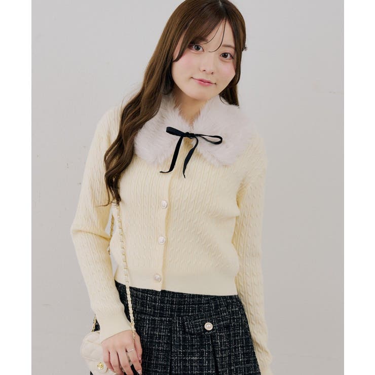 アイボリー | ティペット付金釦ケーブルカーディガン | NICE CLAUP / OLIVE des OLIVE　OUTLET