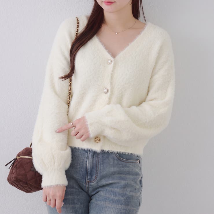 シャギーパールボタンカーディガン | NICE CLAUP / OLIVE des OLIVE　OUTLET | 詳細画像1 