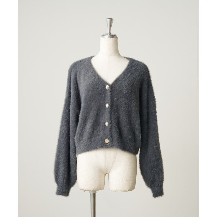チャコール | シャギーパールボタンカーディガン | NICE CLAUP / OLIVE des OLIVE　OUTLET