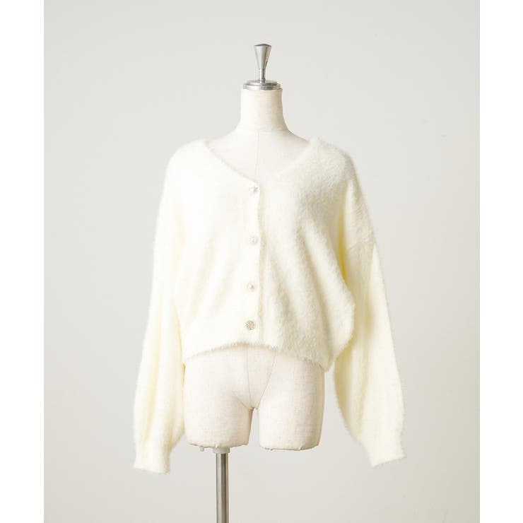 アイボリー | シャギーパールボタンカーディガン | NICE CLAUP / OLIVE des OLIVE　OUTLET