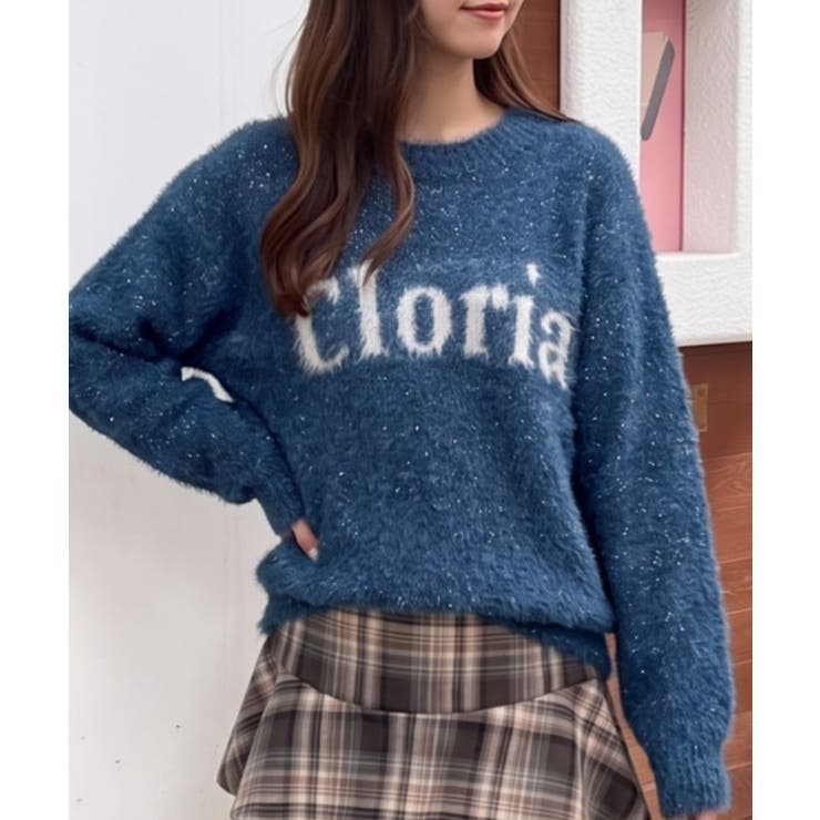 ネイビー | ラメフェザーロゴプルオーバー | NICE CLAUP / OLIVE des OLIVE　OUTLET