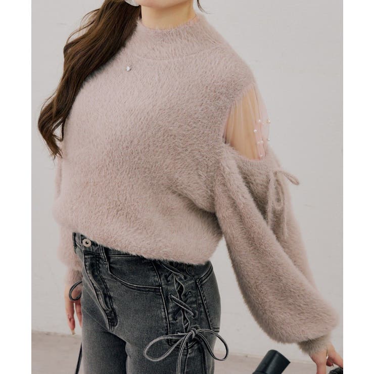 ピンク | フェザーショルダーチュールプルオーバー | NICE CLAUP / OLIVE des OLIVE　OUTLET