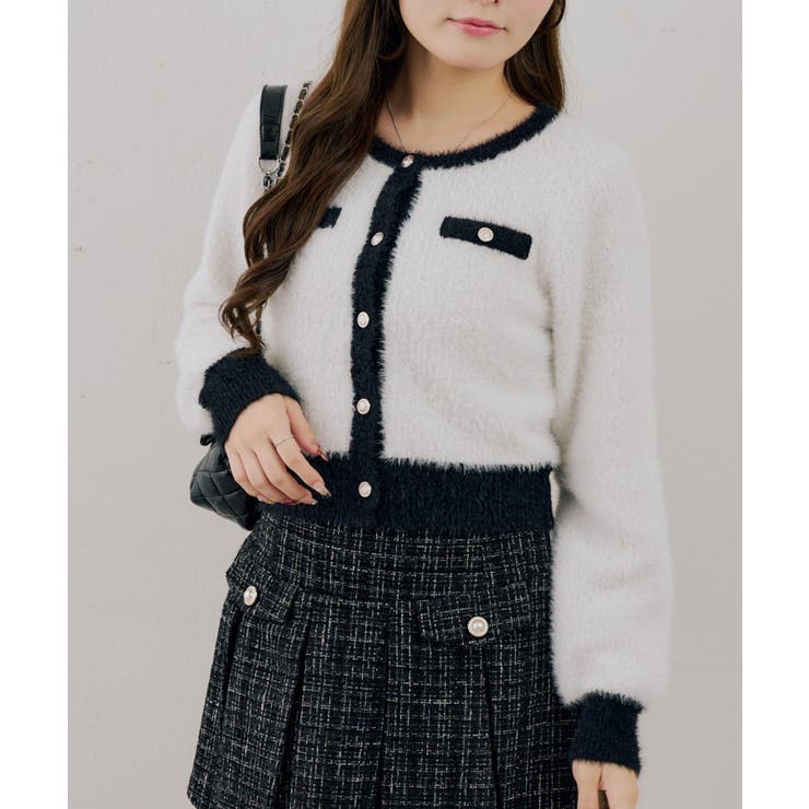 ホワイト系 | ラメフェザーゴールドボタンカーディガン | NICE CLAUP / OLIVE des OLIVE　OUTLET