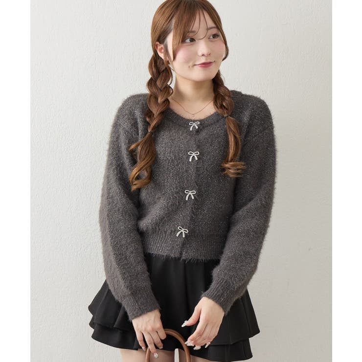 ラメフェザーリボンボタンカーディガン | NICE CLAUP / OLIVE des OLIVE　OUTLET | 詳細画像5 