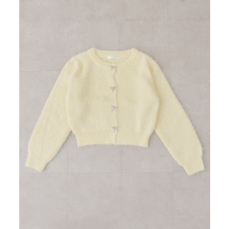 イエロー | ラメフェザーリボンボタンカーディガン | NICE CLAUP / OLIVE des OLIVE　OUTLET