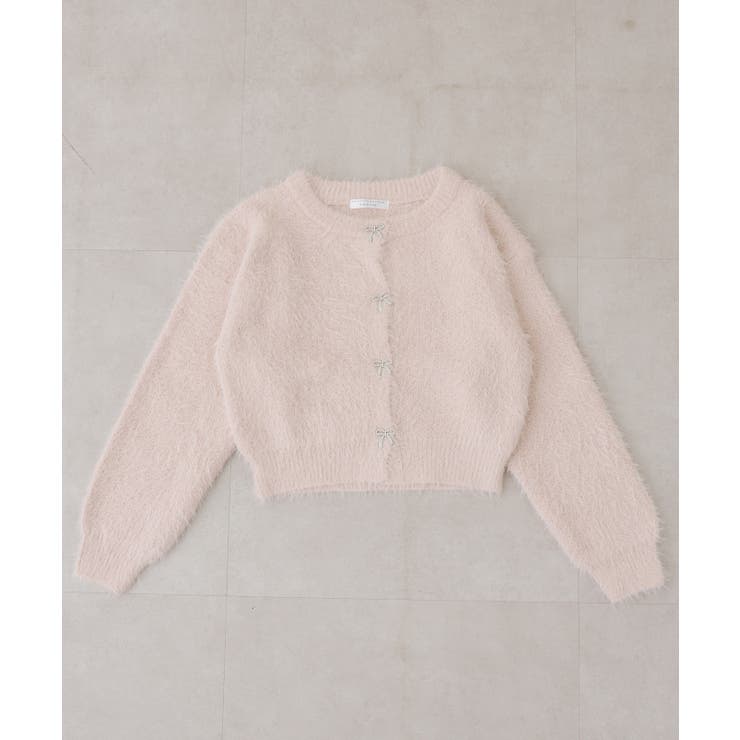 ピンクベージュ | ラメフェザーリボンボタンカーディガン | NICE CLAUP / OLIVE des OLIVE　OUTLET