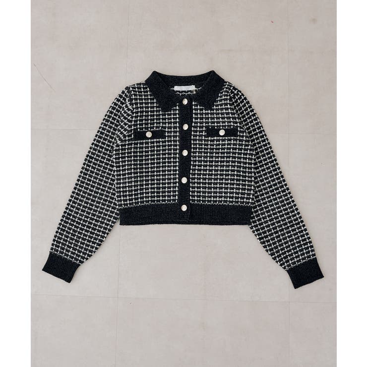 ブラック | モールフェザーツイードカーディガン | NICE CLAUP / OLIVE des OLIVE　OUTLET