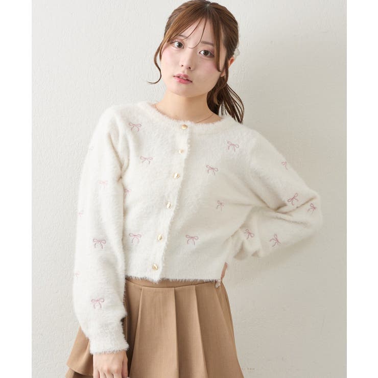 フェザーリボン刺繍カーディガン | NICE CLAUP / OLIVE des OLIVE　OUTLET | 詳細画像2 