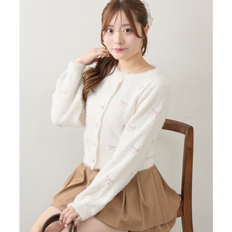 フェザーリボン刺繍カーディガン | NICE CLAUP / OLIVE des OLIVE　OUTLET | 詳細画像4 