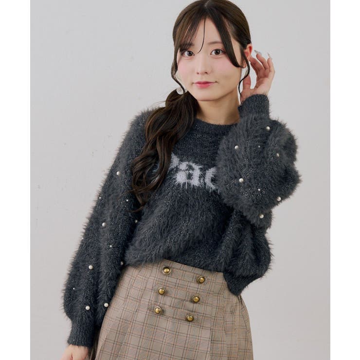 チャコール | フェザーロゴ袖パールプルオーバー | NICE CLAUP / OLIVE des OLIVE　OUTLET