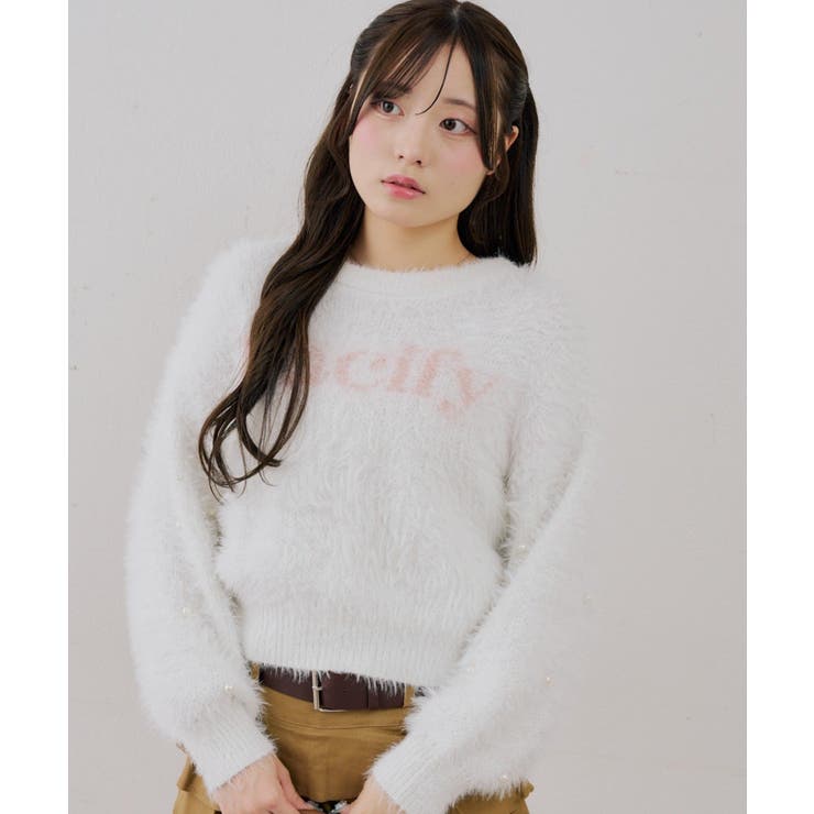 アイボリー | フェザーロゴ袖パールプルオーバー | NICE CLAUP / OLIVE des OLIVE　OUTLET