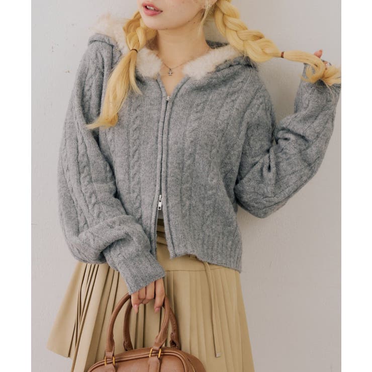 ファーフードケーブルZIPパーカー | NICE CLAUP / OLIVE des OLIVE　OUTLET | 詳細画像1 