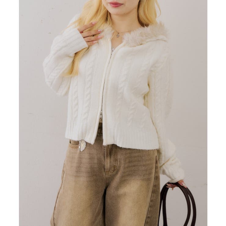 ファーフードケーブルZIPパーカー | NICE CLAUP / OLIVE des OLIVE　OUTLET | 詳細画像7 