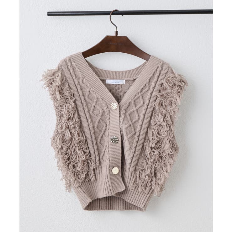 モカ | フリンジニットベストカーディガン | NICE CLAUP / OLIVE des OLIVE　OUTLET