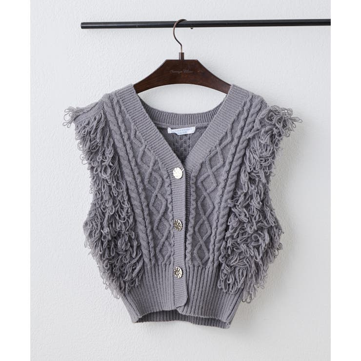 グレー | フリンジニットベストカーディガン | NICE CLAUP / OLIVE des OLIVE　OUTLET