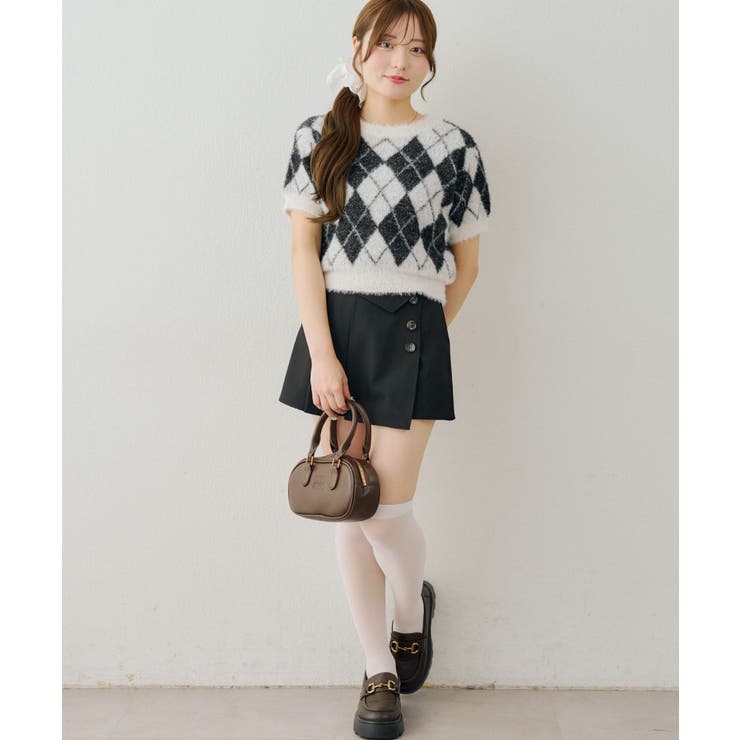 シャギーアーガイル半袖プルオーバー | NICE CLAUP / OLIVE des OLIVE　OUTLET | 詳細画像3 
