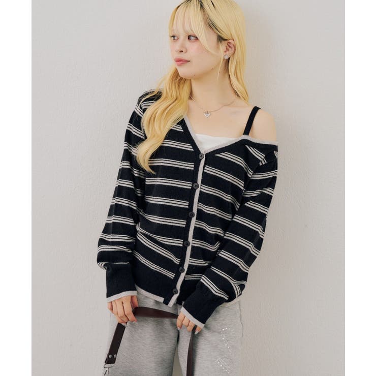 ボーダーオフショルカーディガン | NICE CLAUP / OLIVE des OLIVE　OUTLET | 詳細画像12 