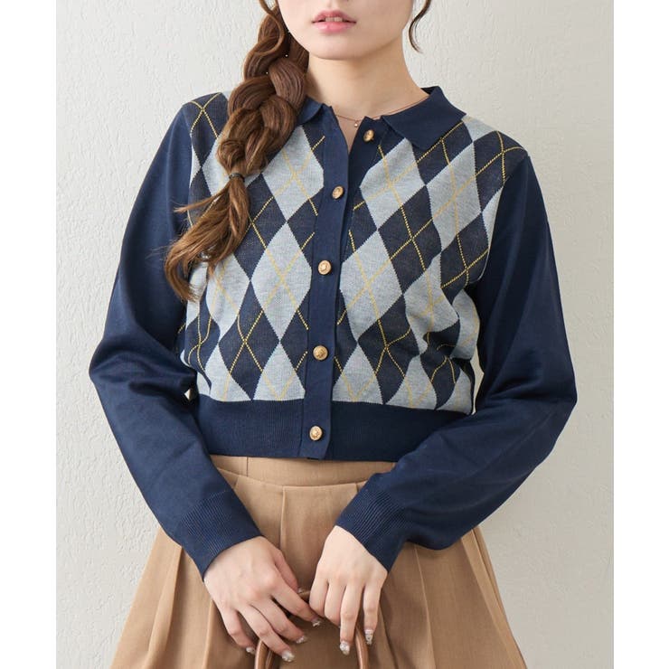 ネイビー | アーガイル襟ニット | NICE CLAUP / OLIVE des OLIVE　OUTLET
