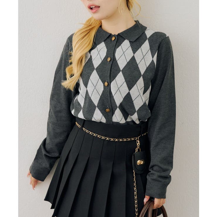 チャコール | アーガイル襟ニット | NICE CLAUP / OLIVE des OLIVE　OUTLET