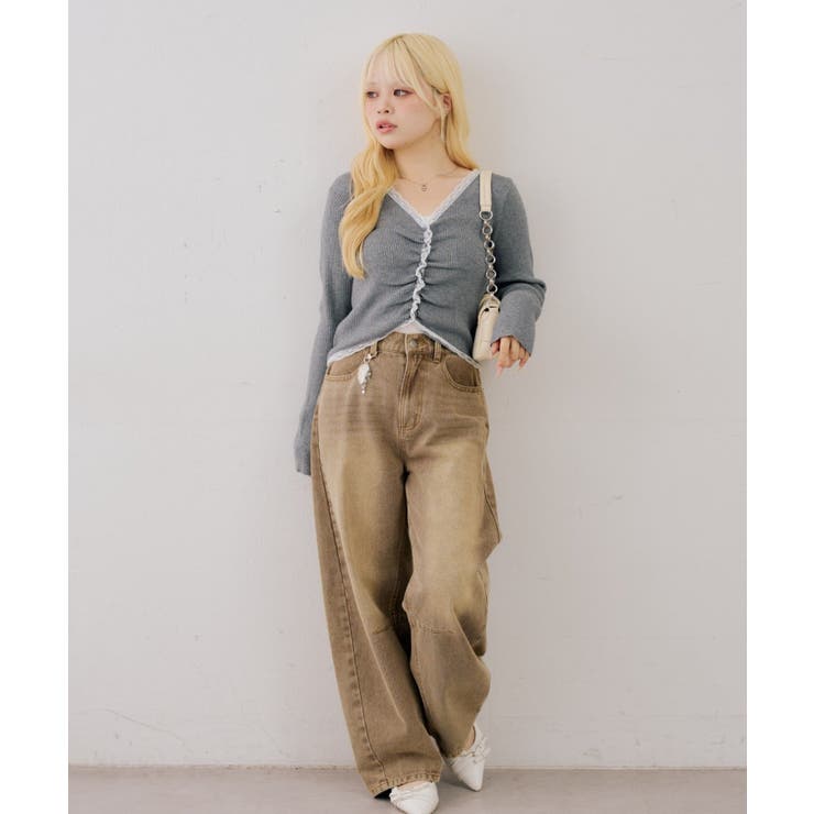 フロントギャザーレーストリムカーディガン | NICE CLAUP / OLIVE des OLIVE　OUTLET | 詳細画像12 