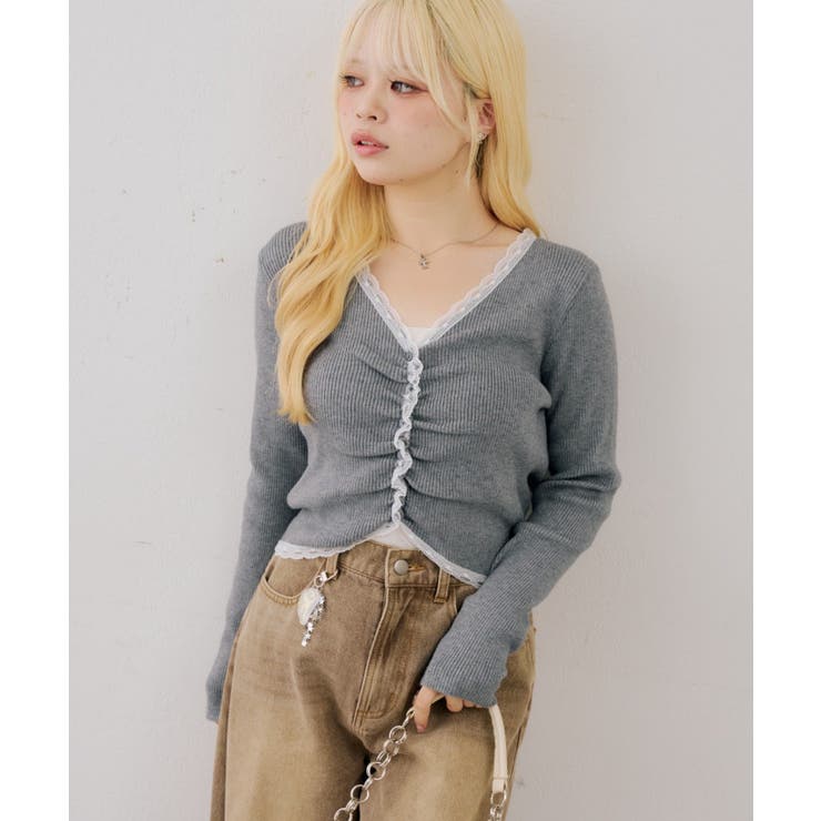 フロントギャザーレーストリムカーディガン | NICE CLAUP / OLIVE des OLIVE　OUTLET | 詳細画像15 