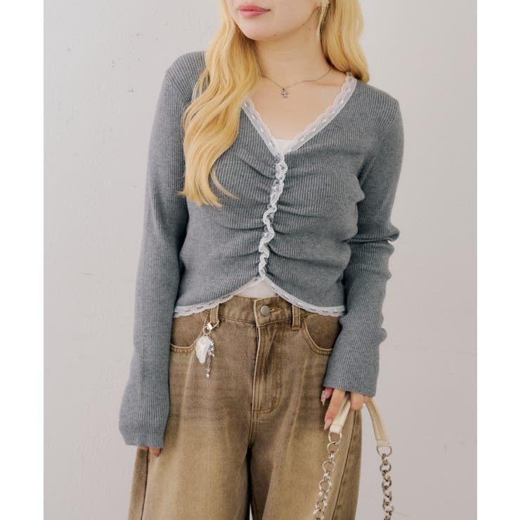フロントギャザーレーストリムカーディガン | NICE CLAUP / OLIVE des OLIVE　OUTLET | 詳細画像16 