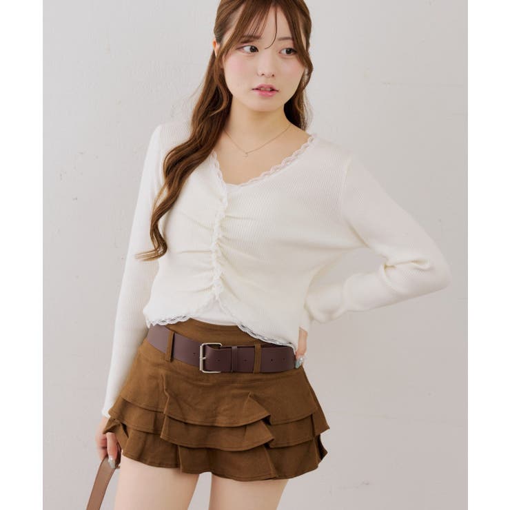 アイボリー | フロントギャザーレーストリムカーディガン | NICE CLAUP / OLIVE des OLIVE　OUTLET