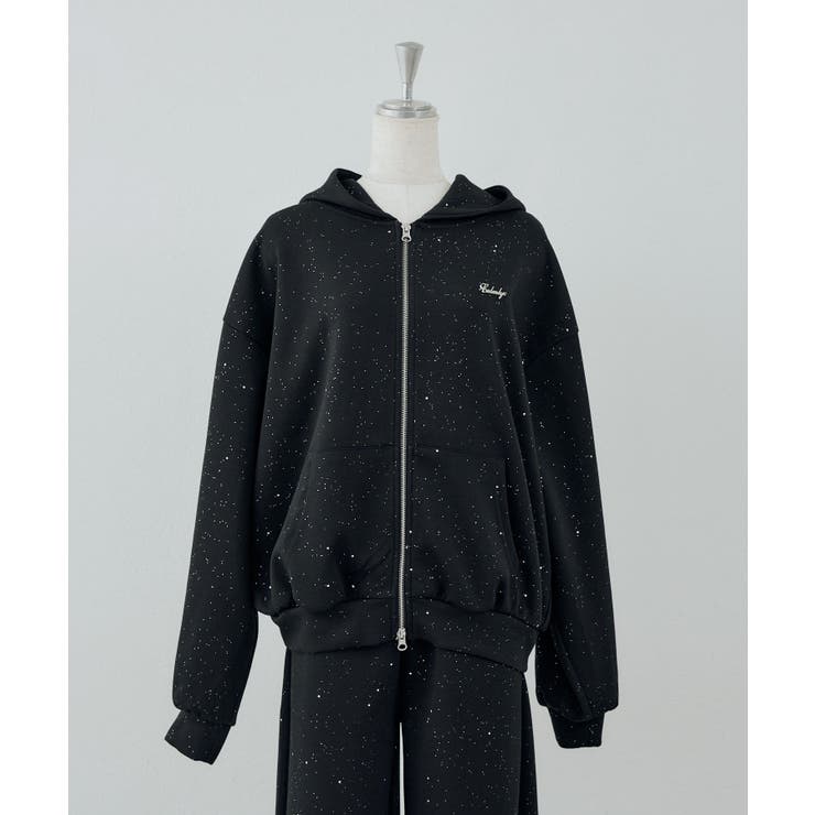 ブラック系 | 【セットアップ対応可】ラメダンボールZIPパーカー | NICE CLAUP / OLIVE des OLIVE　OUTLET