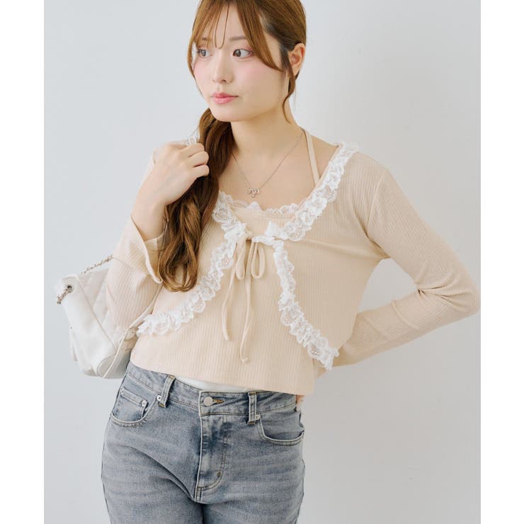 【セットアイテム】レース付カーディガン×レース付キャミ | NICE CLAUP / OLIVE des OLIVE　OUTLET | 詳細画像3 