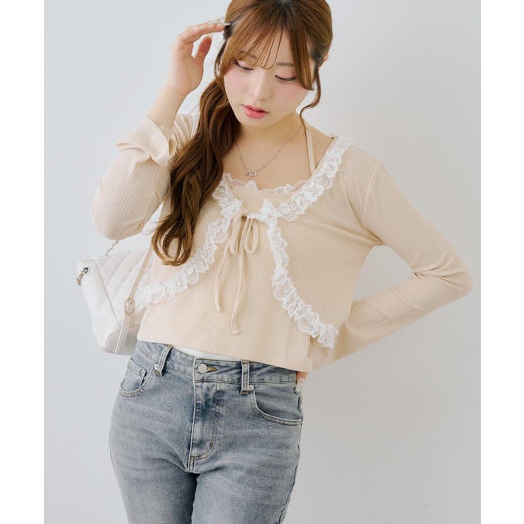 【セットアイテム】レース付カーディガン×レース付キャミ | NICE CLAUP / OLIVE des OLIVE　OUTLET | 詳細画像4 