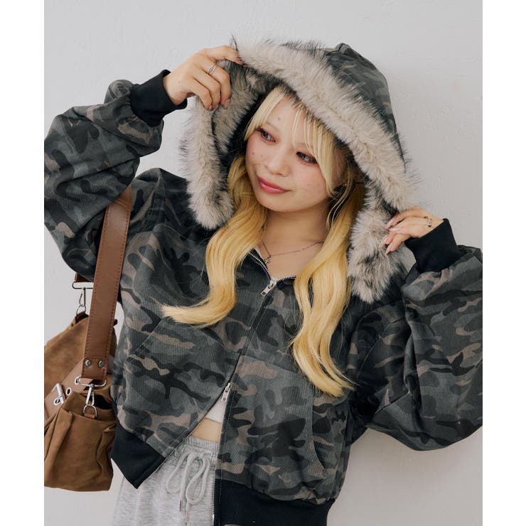 カモフラ | ファー付パーカーブルゾン | NICE CLAUP / OLIVE des OLIVE　OUTLET