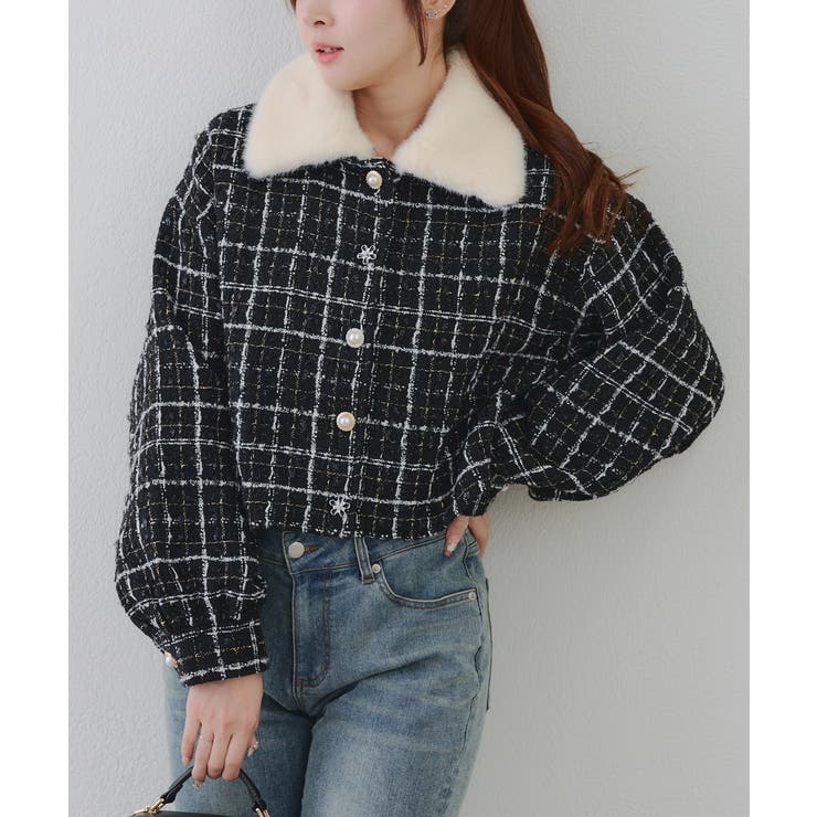 ラメツイードファー付ジャケット | NICE CLAUP / OLIVE des OLIVE　OUTLET | 詳細画像1 