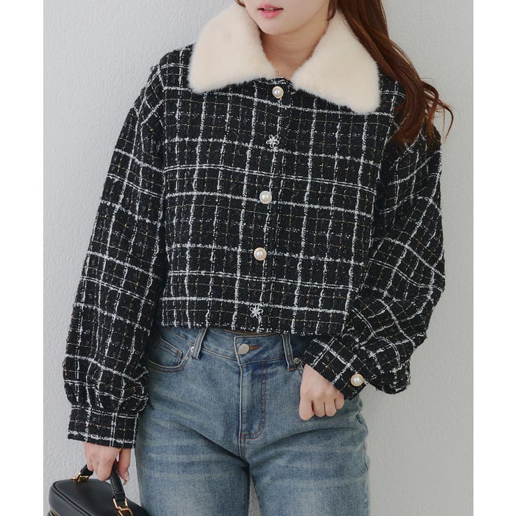 ラメツイードファー付ジャケット | NICE CLAUP / OLIVE des OLIVE　OUTLET | 詳細画像2 
