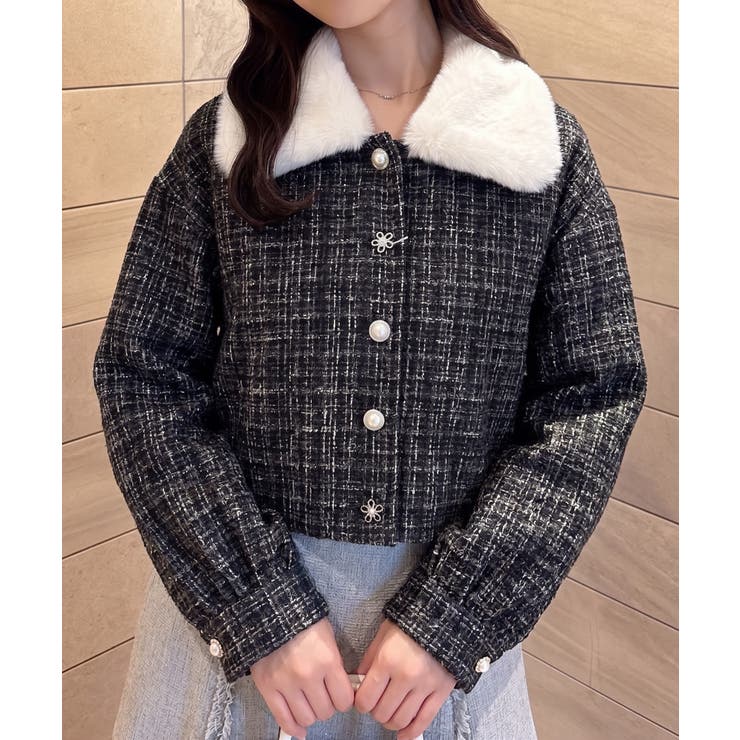 ラメツイードファー付ジャケット | NICE CLAUP / OLIVE des OLIVE　OUTLET | 詳細画像3 