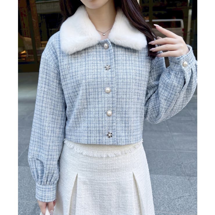 ラメツイードファー付ジャケット | NICE CLAUP / OLIVE des OLIVE　OUTLET | 詳細画像4 