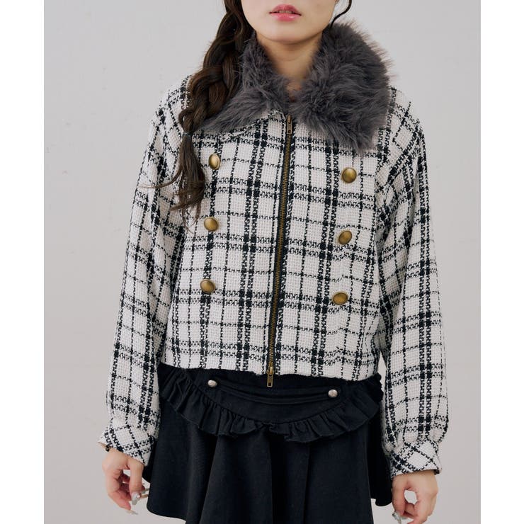 ツイードファーフェイクファー衿ブルゾン | NICE CLAUP / OLIVE des OLIVE　OUTLET | 詳細画像2 