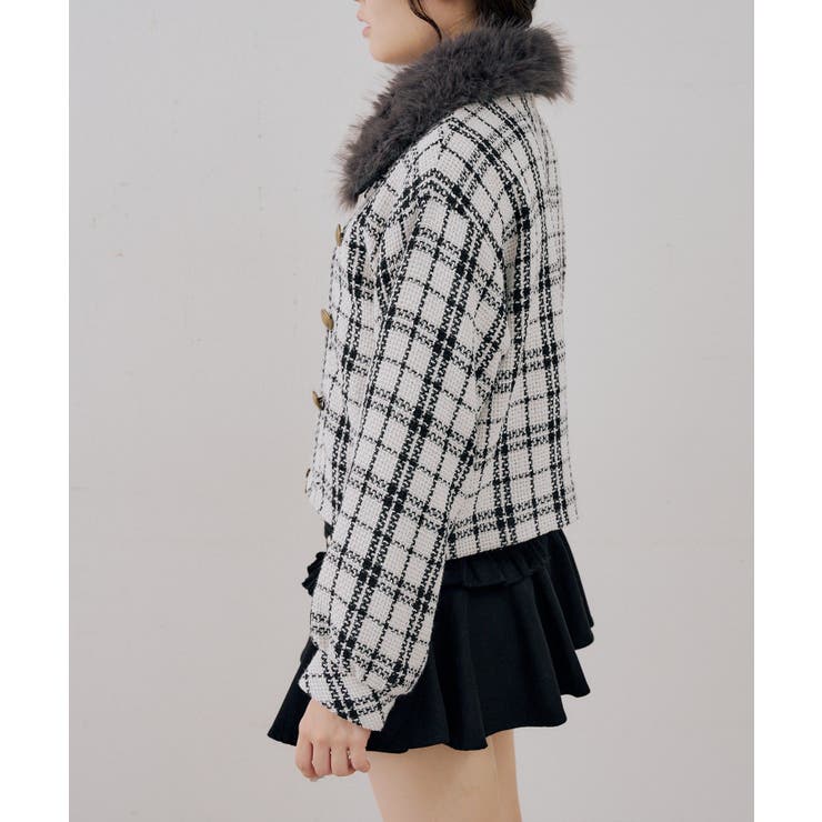 ツイードファーフェイクファー衿ブルゾン | NICE CLAUP / OLIVE des OLIVE　OUTLET | 詳細画像3 