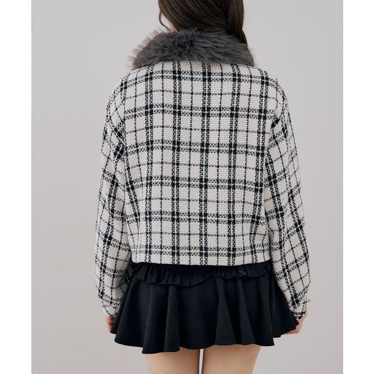 ツイードファーフェイクファー衿ブルゾン | NICE CLAUP / OLIVE des OLIVE　OUTLET | 詳細画像4 