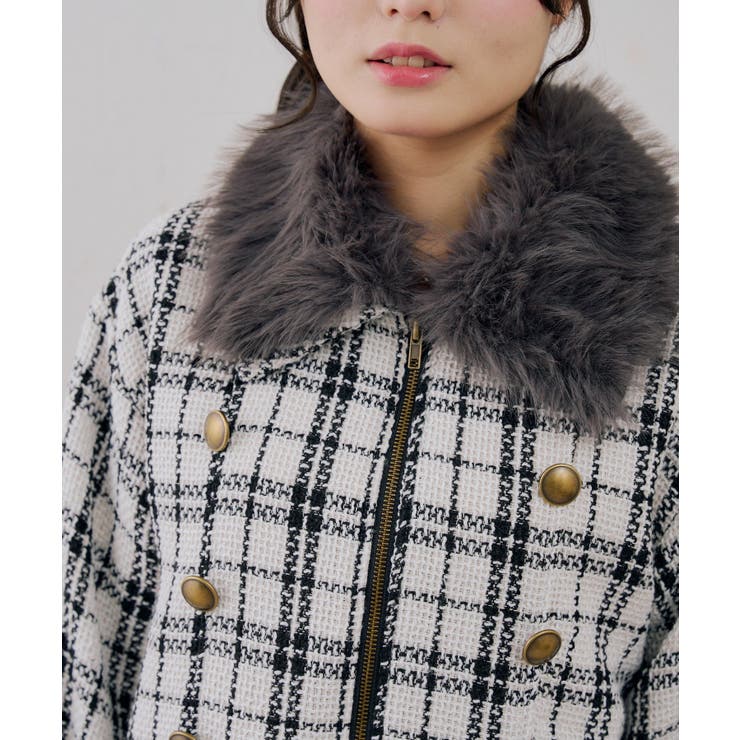 ツイードファーフェイクファー衿ブルゾン | NICE CLAUP / OLIVE des OLIVE　OUTLET | 詳細画像5 