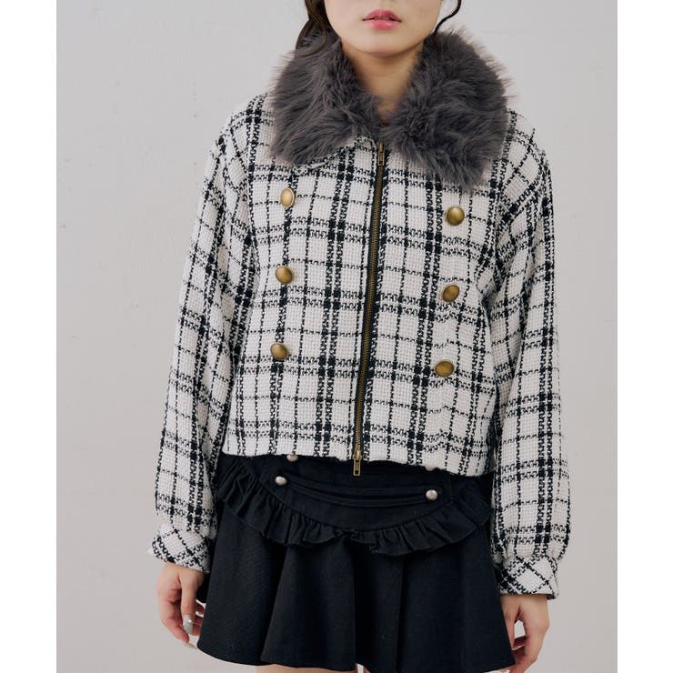 ツイードファーフェイクファー衿ブルゾン | NICE CLAUP / OLIVE des OLIVE　OUTLET | 詳細画像6 