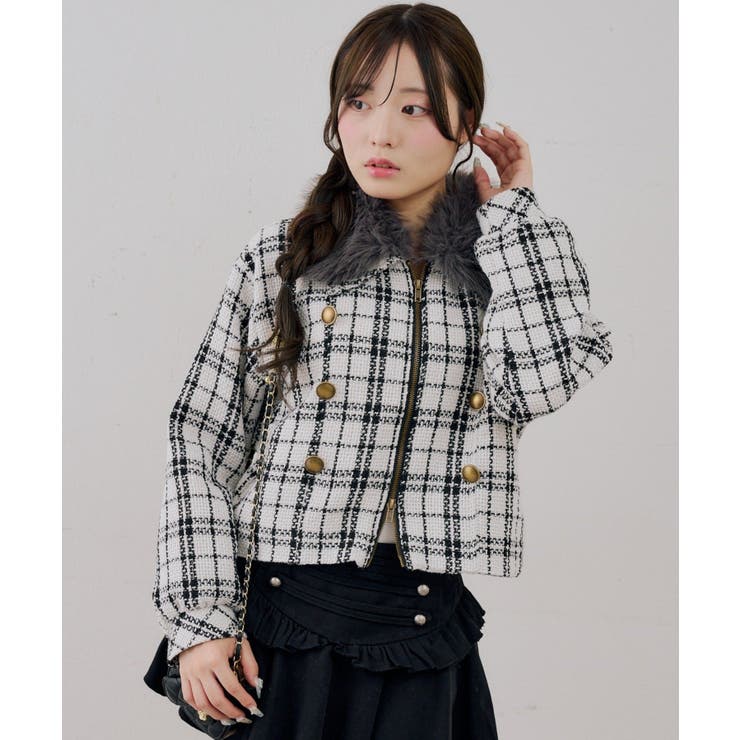 ツイードファーフェイクファー衿ブルゾン | NICE CLAUP / OLIVE des OLIVE　OUTLET | 詳細画像17 
