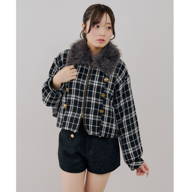 ツイードファーフェイクファー衿ブルゾン | NICE CLAUP / OLIVE des OLIVE　OUTLET | 詳細画像25 